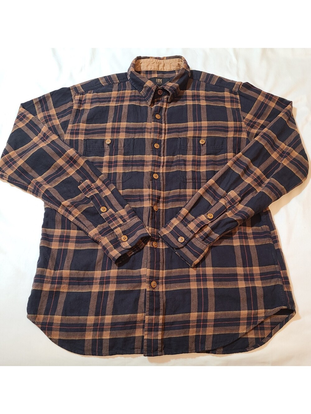Frye Plaid Flannel LS Shirt Mens Size Medium Brown Fall Workwear Western Outdoor